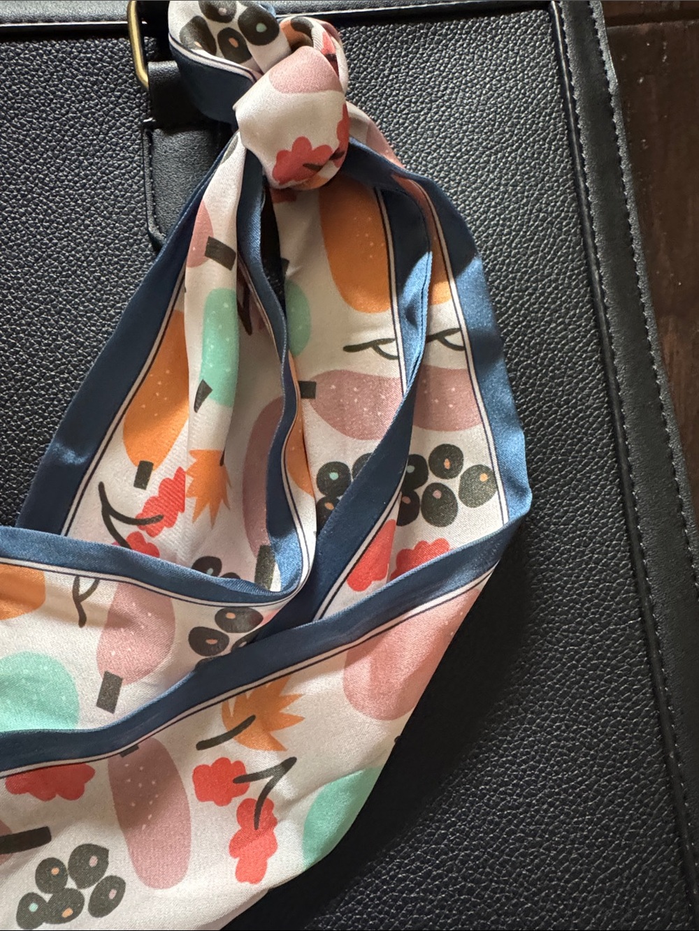 Black Structured Laptop Tote with Floral Accent Scarf - Picture 3 of 8